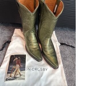 Miron Crosby Metallic Olive Green Leather Western Cowboy Boots 8.5 B
